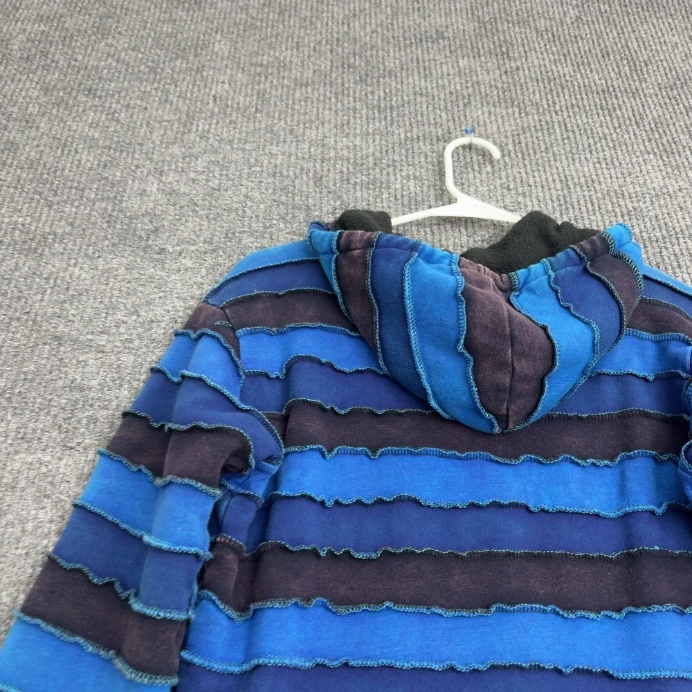 Unbranded Hoodie Womens XXL Blue Cotton Raw Edge Patchwork Boho Grunge Style
